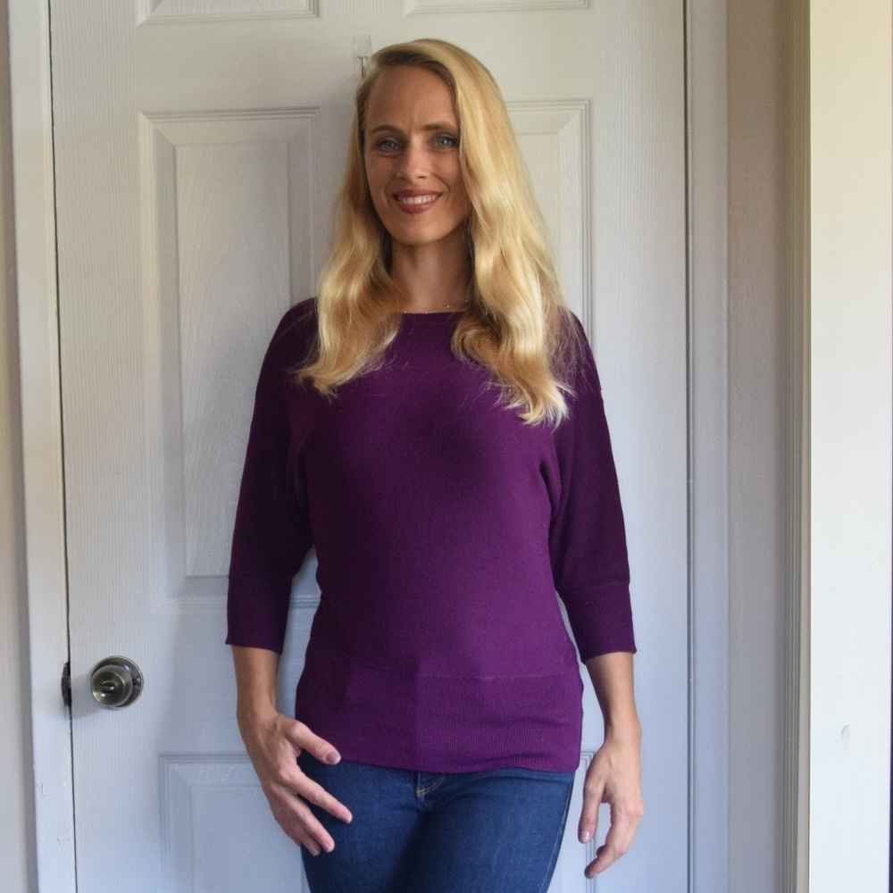 White House Black Market Sweater Purple w/ Lace XS